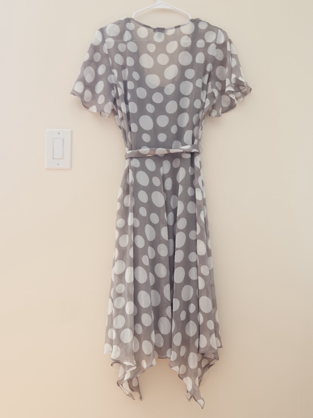MSK Flowy Sheer Gauzy Asymmetrical Polka Dot Wrap Tie Midi Dress Sz M Retro Twee - Picture 8 of 10